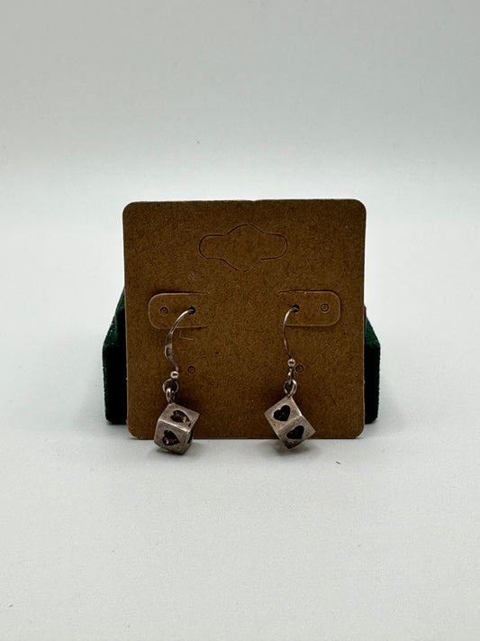 .925 Sterling Silver Heart Cutout Square Dangle Earrings
