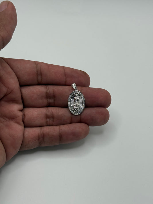 .925 Sterling Silver Our Lady of Guadalupe Oval Religious Medal Pendant