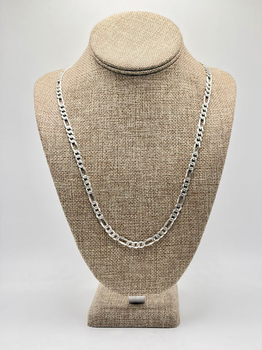 .925 Sterling Silver Diamond Cut Figaro Chain 24in