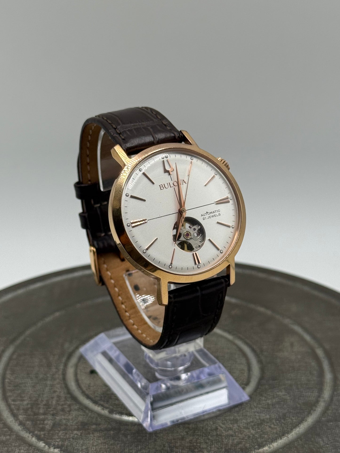 Bulova automatic open heart dial watch with box