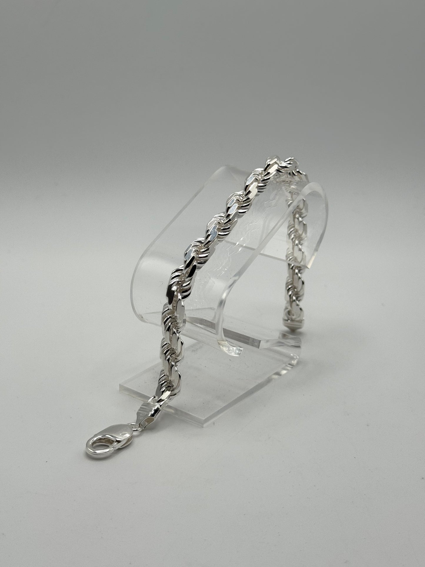 .925 Sterling Silver Rope Bracelet 5mm Thick Sz. 8in