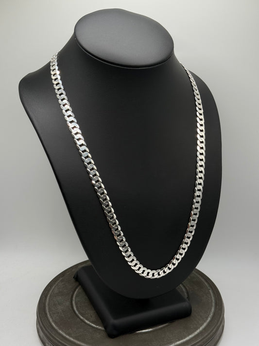 .925 Sterling Silver Thick Cuban Link Chain Necklace – Bold Flat Link 24”
