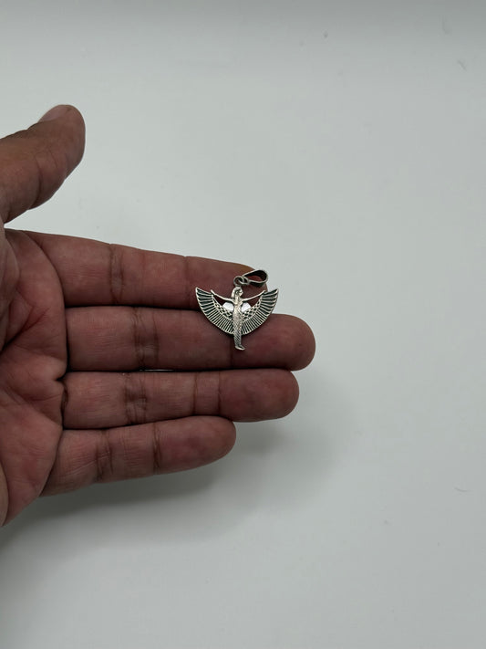 .925 Sterling Silver Winged Goddess Pendant Egyptian