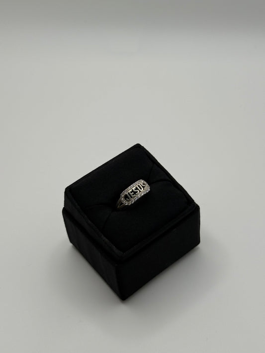 .925 Sterling Silver Jesus CZ Religious Ring Sz 11.5