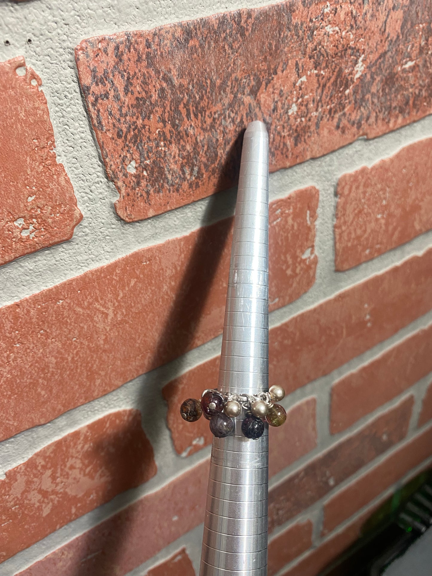 .925 Sterling Silver Pearl Style Dangly Ring Sz 8”