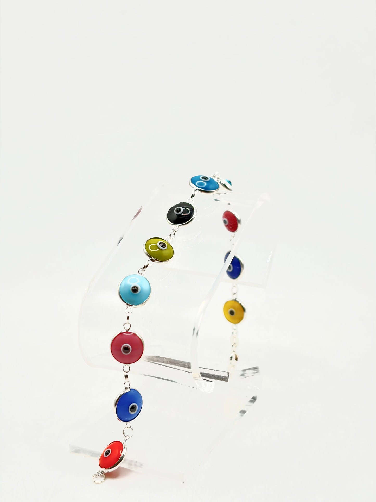 .925 Sterling Silver Evil Eye Bracelet Multicolor 7in