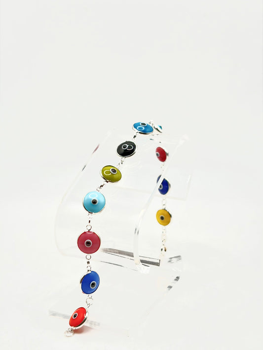 .925 Sterling Silver Evil Eye Bracelet Multicolor 7in