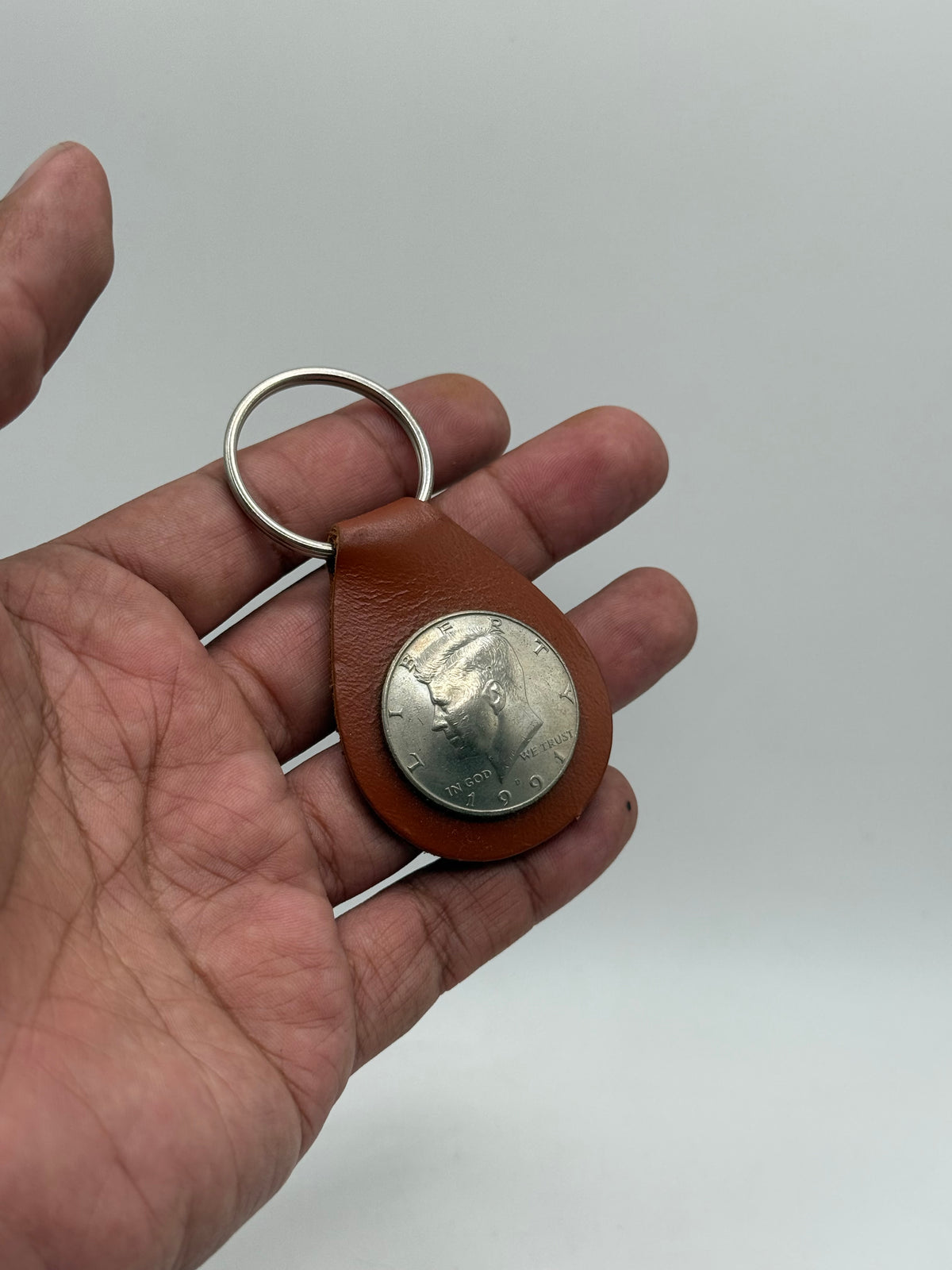 Vintage Kennedy Half Dollar Leather Coin Keychain