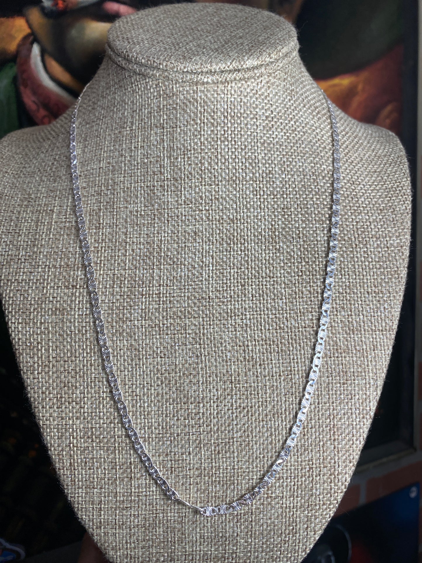 .925 Sterling Silver Flat Diamond Cut Gucci Link Chain 22”