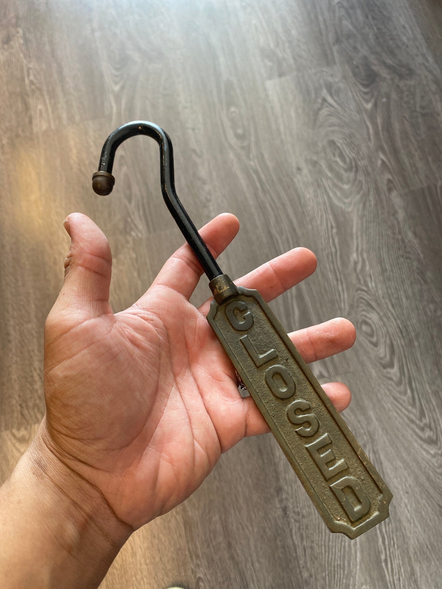Vintage Brass Open Closed Door Hook Sign
