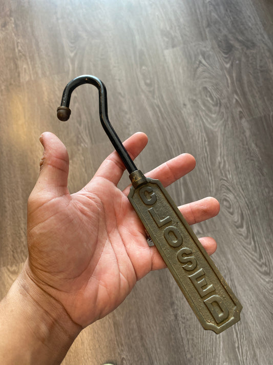 Vintage Brass Open Closed Door Hook Sign