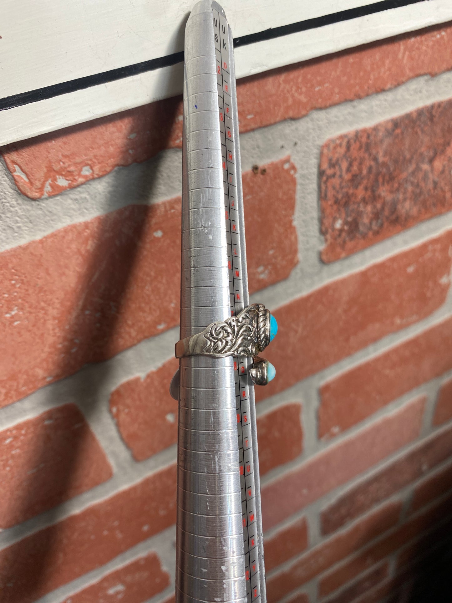 .925 Sterling Silver Wrap Around Turquoise Ring Adjustable Band Sz 8.5”