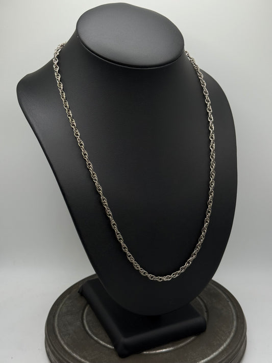 .925 Sterling Silver Double Link Rope Chain Necklace – Textured Woven Style 22”