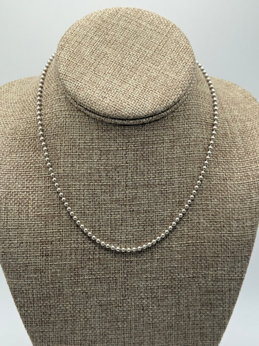 .925 Sterling Silver Ball Bead Chain Necklace 16”