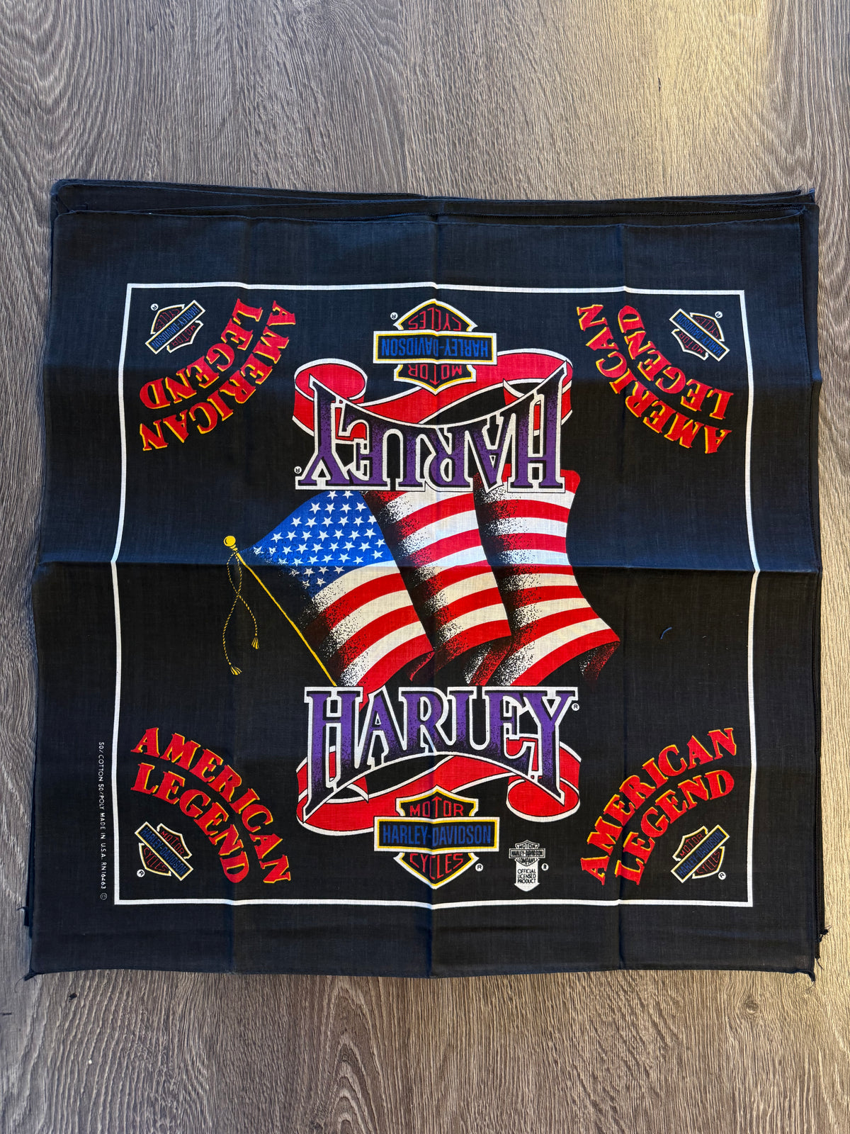 Vintage Harley-Davidson American Legend USA Flag Made in USA Bandana NOS
