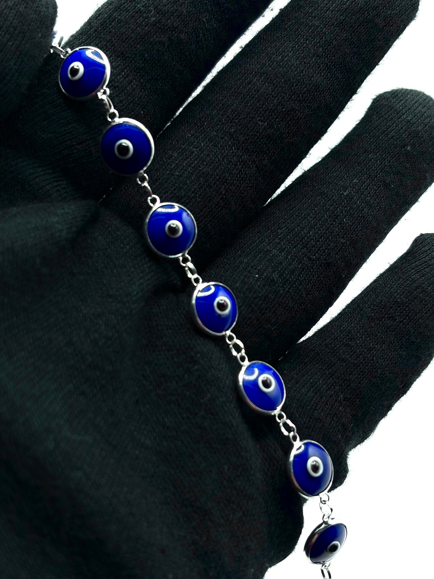 .925 Sterling Silver Evil Eye Bracelet Blue 7in