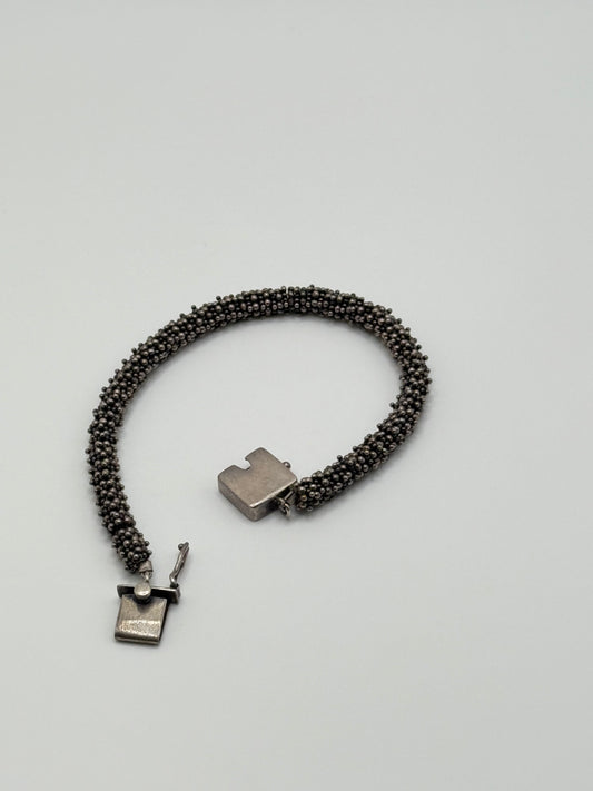 .925 Sterling Silver Beaded Mesh Cluster Bracelet 7”