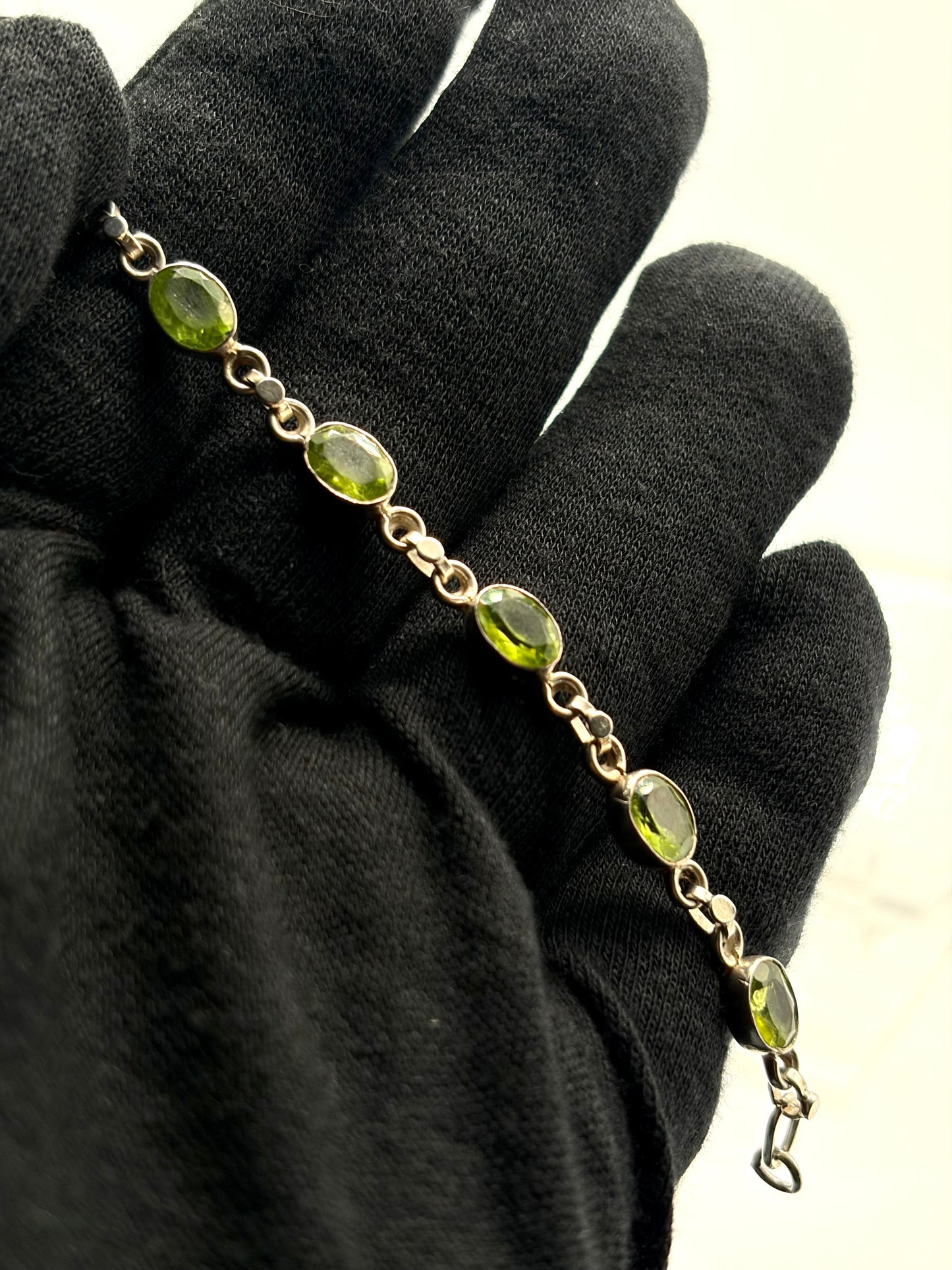 .925 Sterling Silver peridot Bracelet 7.5”
