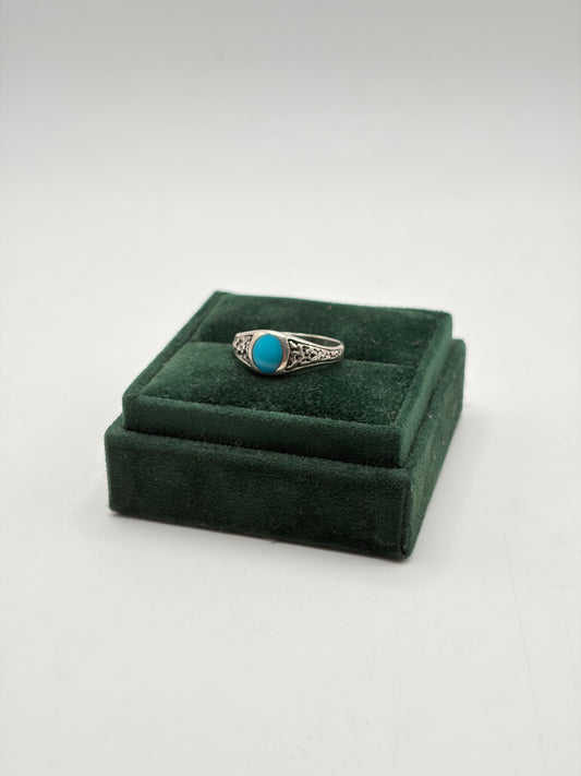 .925 Sterling Silver Turquoise Filigree Statement Ring Size 10