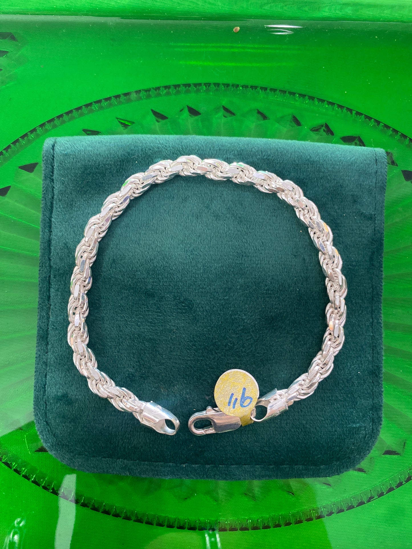 .925 Sterling Silver Thick Rope Bracelet 9”