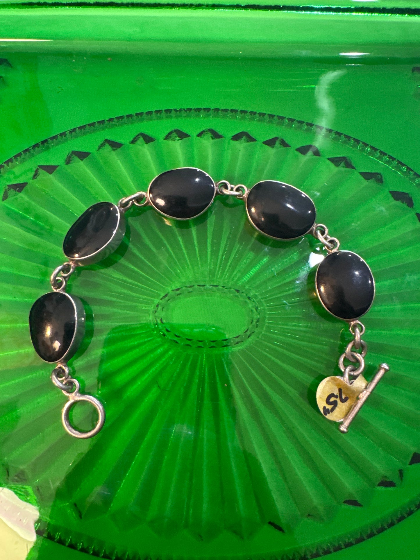 .925 Sterling Silver onyx bracelet 7.5”