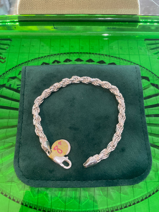 .925 sterling silver thick rope bracelet 8”