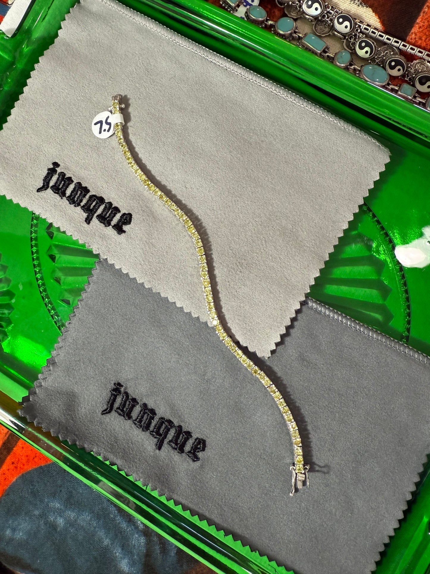 .925 Sterling silver yellow gemstone bracelet 7.5”