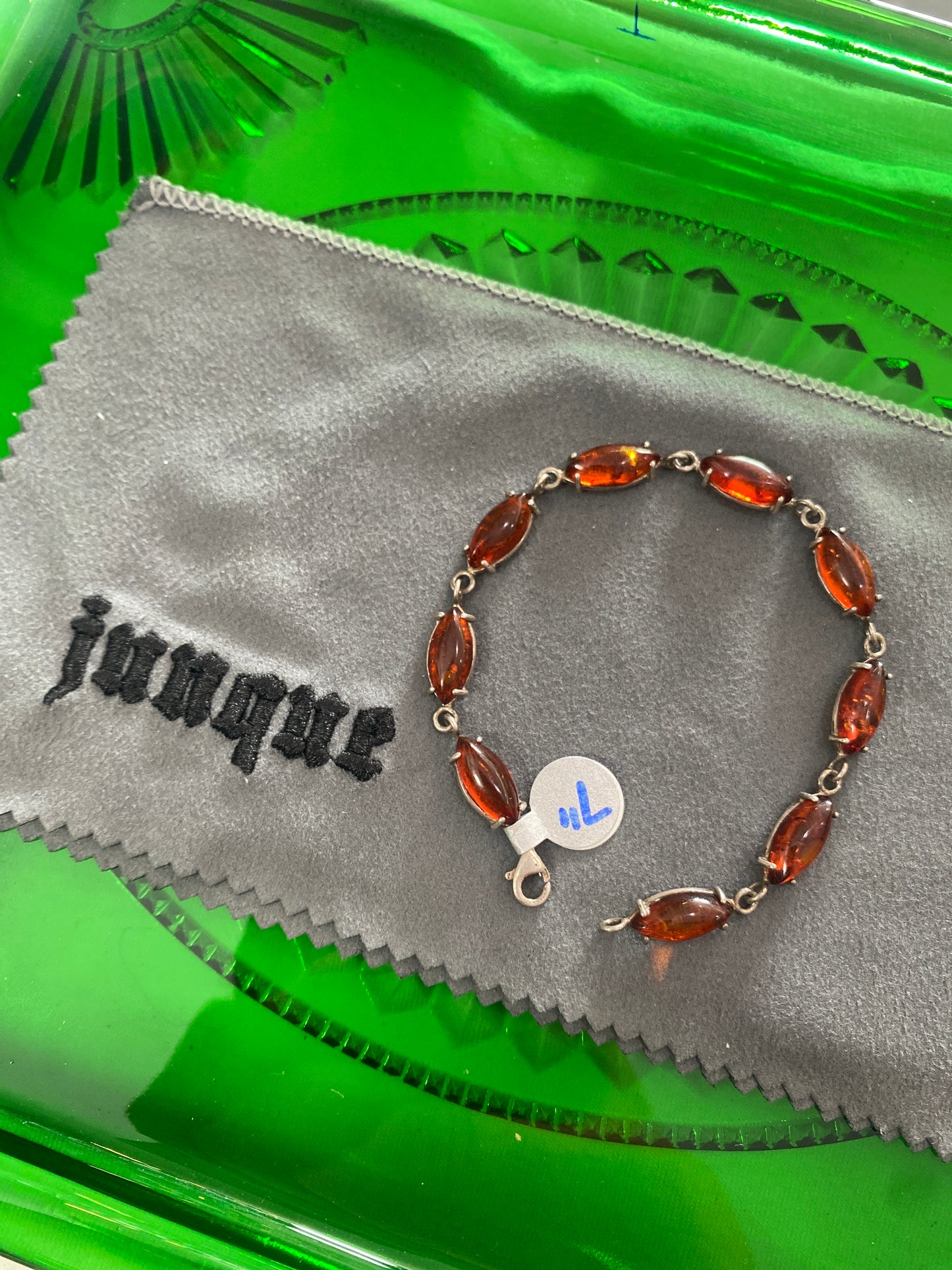 .925 Sterling Silver amber Gemstone Bracelet 7