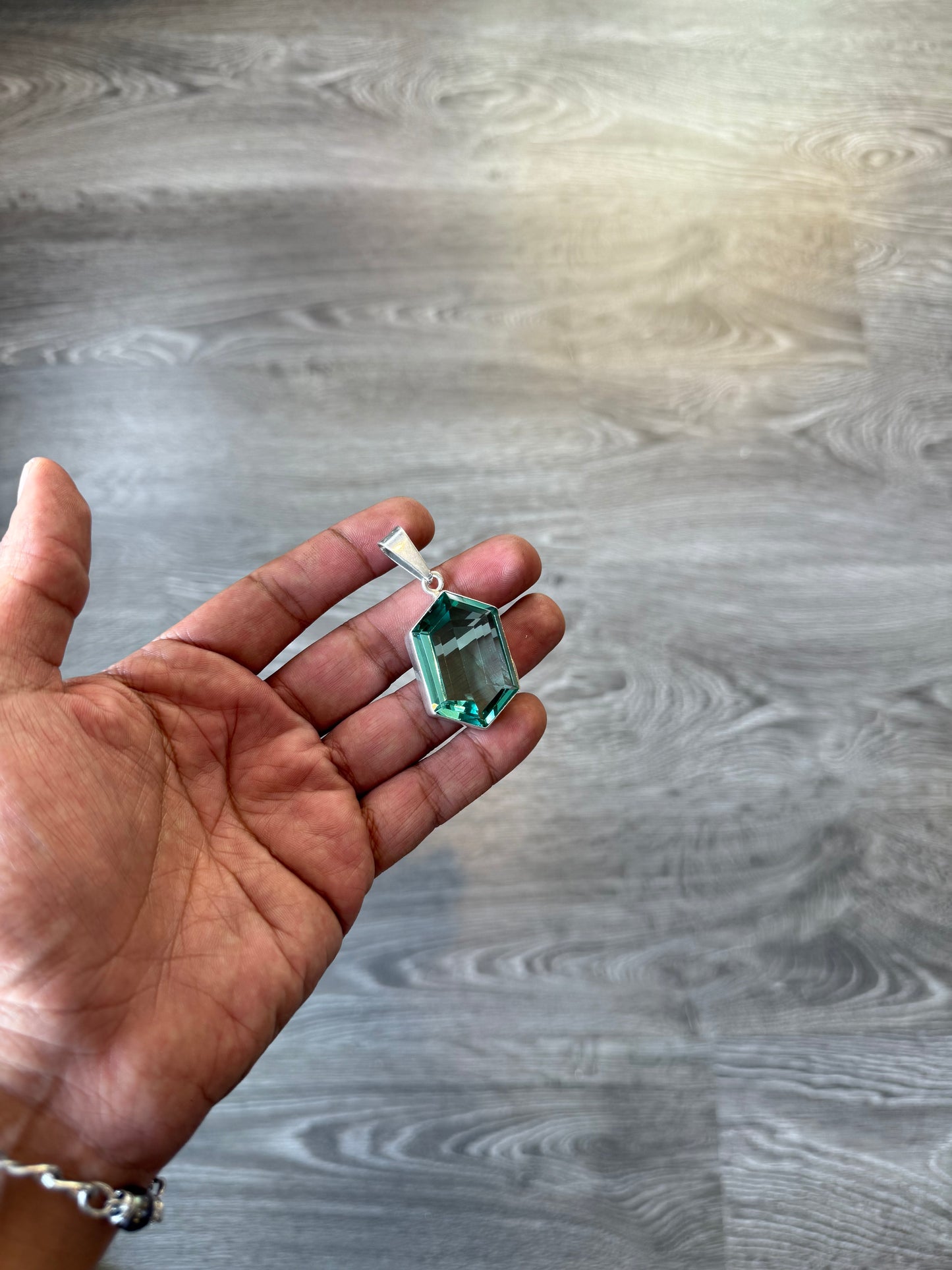 .925 Sterling silver pendant large aquamarine stone