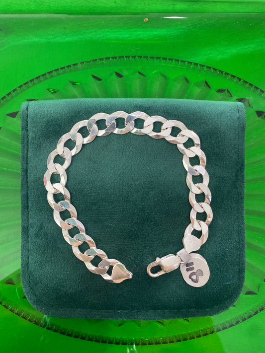 .925 Sterling Silver Flat Wide Cuban Bracelet 8”