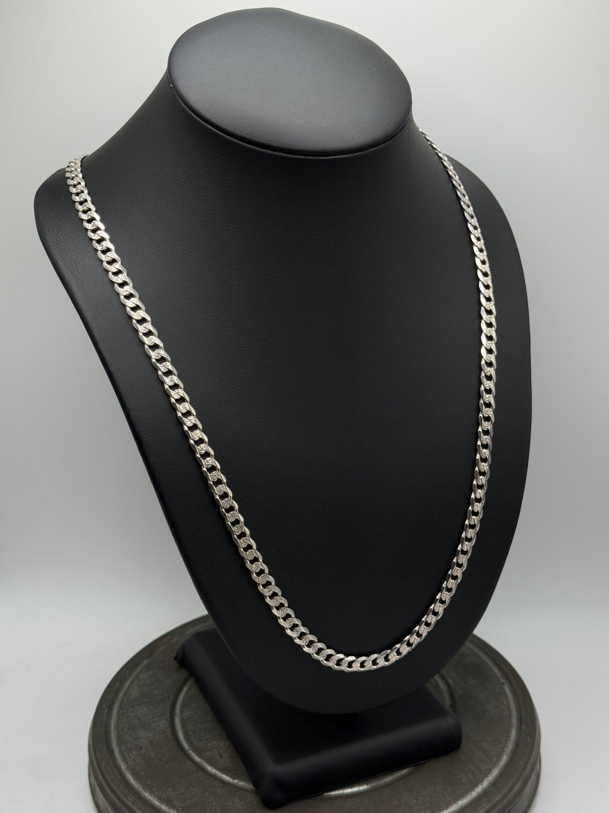 .925 Sterling Silver Diamond Cut Cuban Link Chain Necklace – Textured Finish 26”