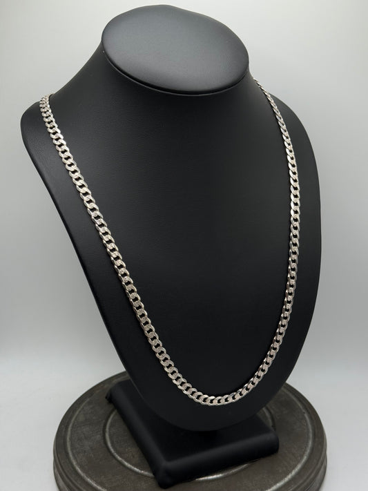 .925 Sterling Silver Diamond Cut Cuban Link Chain Necklace – Textured Finish 26”