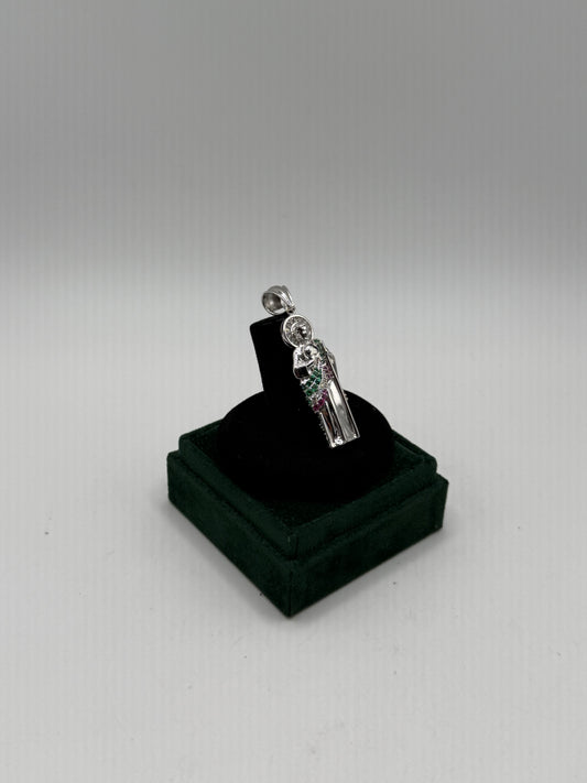 .925 Sterling Silver San Judas CZ Tri-color large pendant 2”
