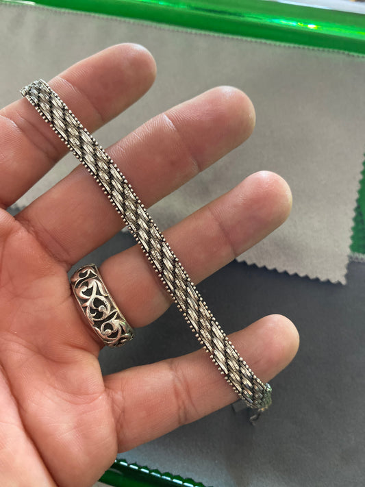 .925 Sterling Silver Flat Textured Bracelet Sz 7.5”