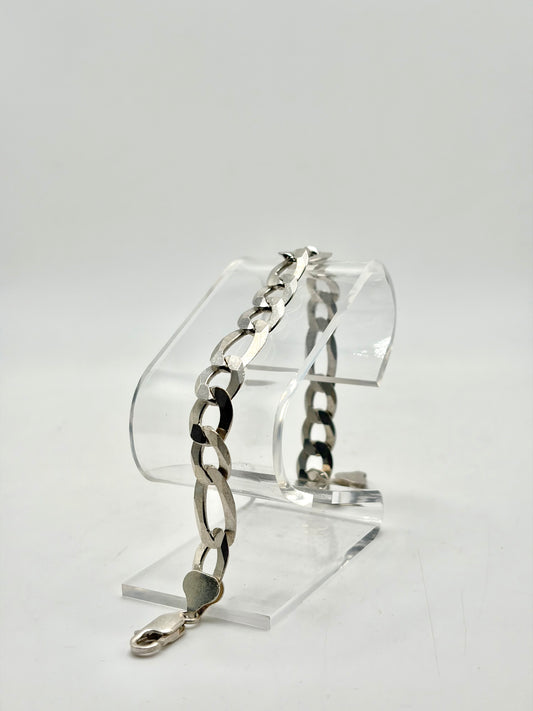 .925 Sterling Silver Geometric Organic Figaro Bracelet 9in