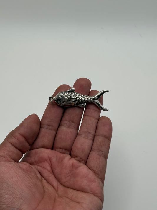 .925 Sterling Silver large Fish Pendant