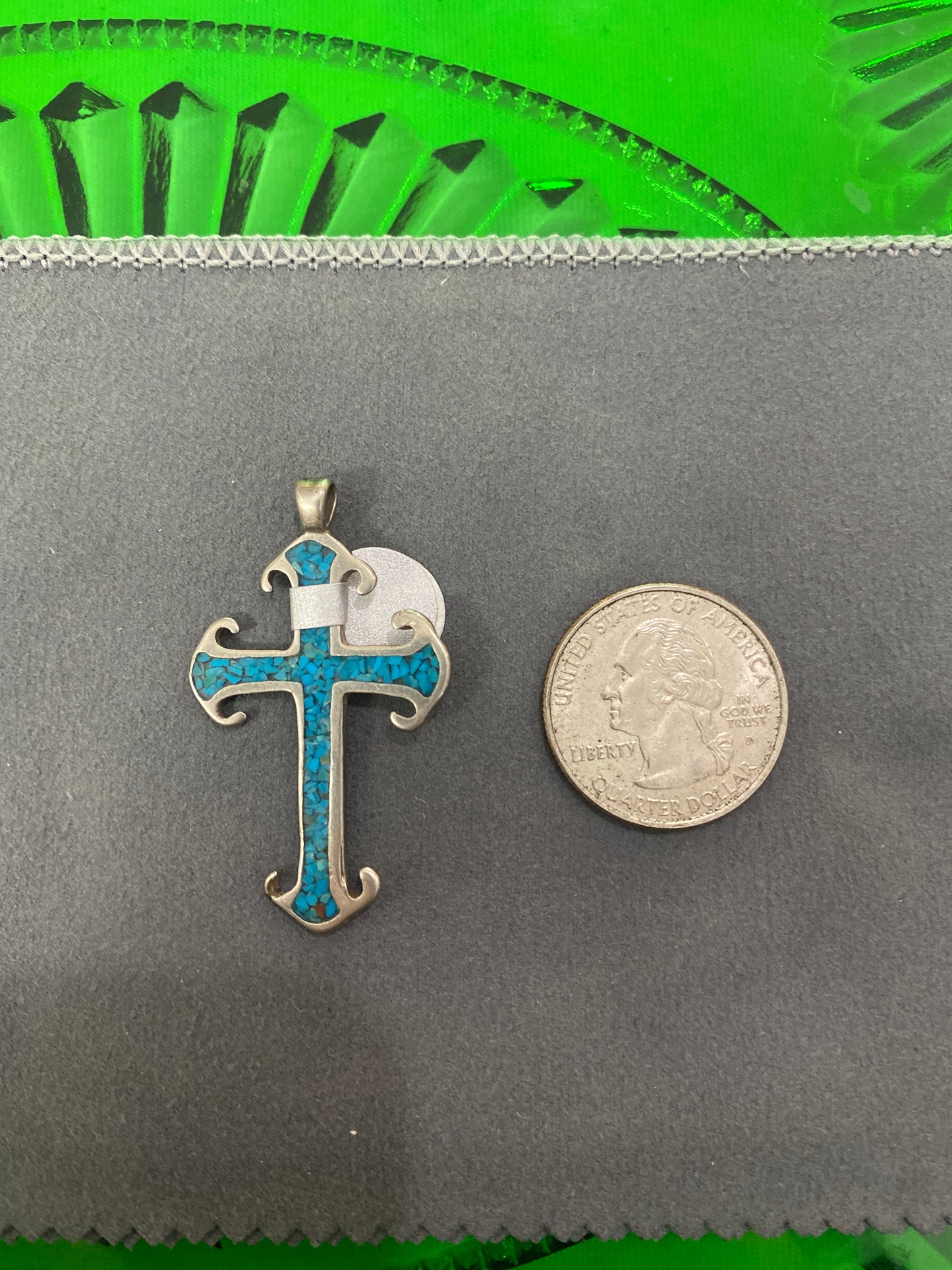.925 Sterling Silver Turquoise Cross Stone Pendant