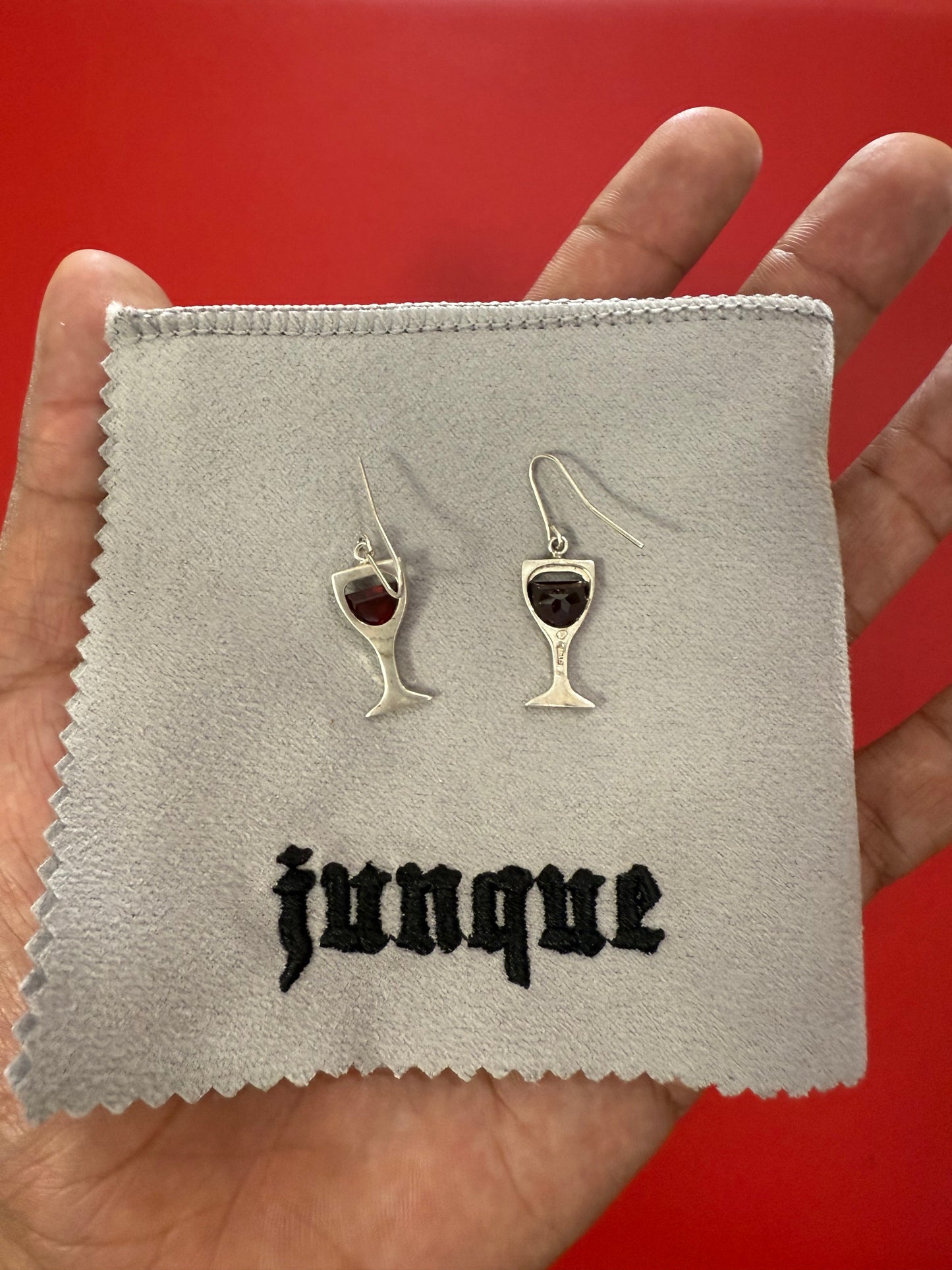 .925 Sterling silver wine glass garnet  earrings