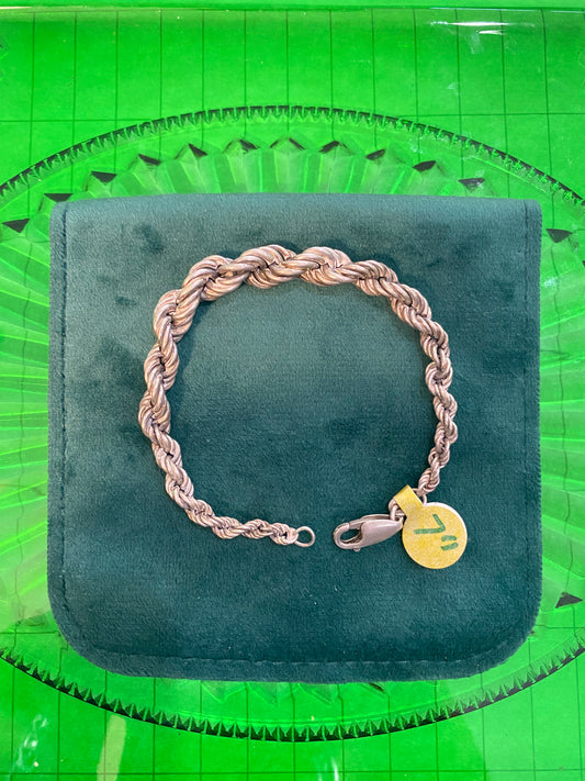 .925 Sterling Silver Rope Bracelet 7”