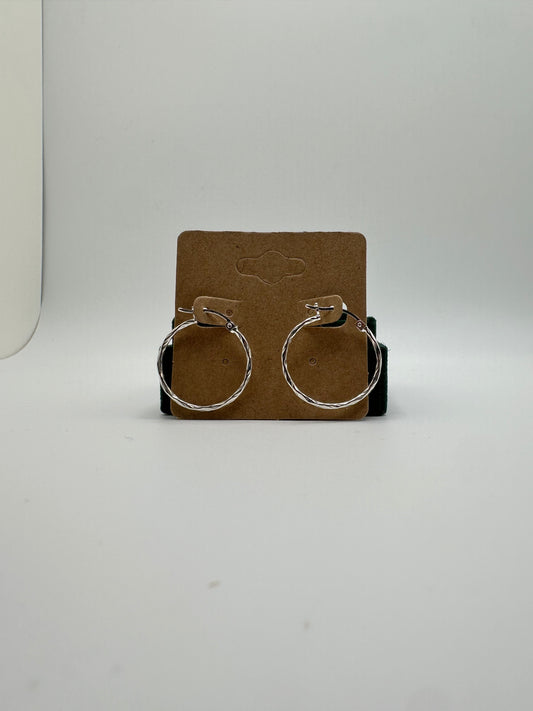 .925 Sterling Silver Hammered Hoop Earrings