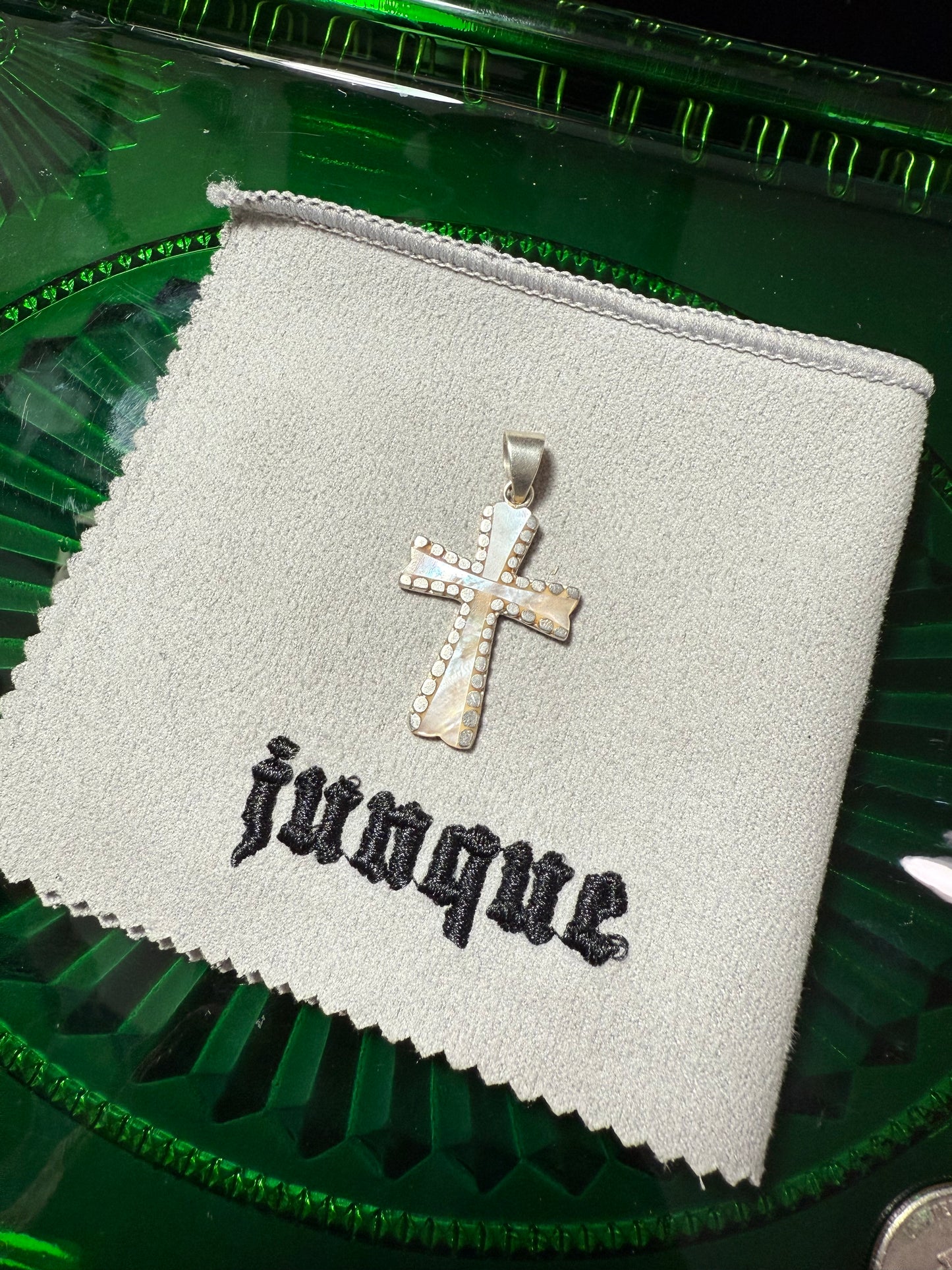 .925 Sterling silver mother of pearl cross pendant