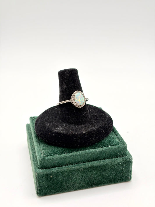 .925 Sterling Silver Oval Opel CZ Ring Sz. 7