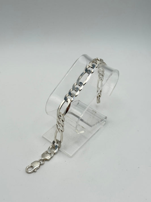 .925 Sterling Silver Figaro Link Bracelet Lobster Clasp Classic Chain sz 8