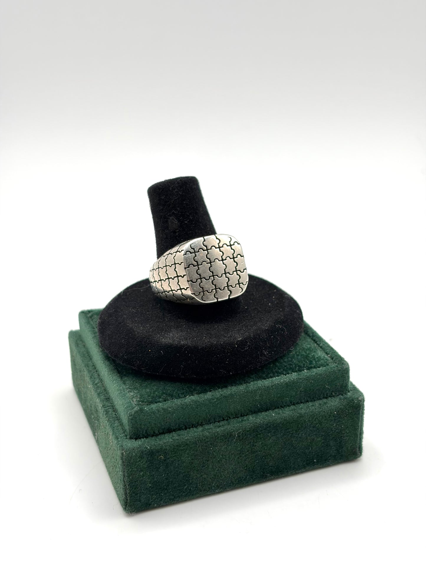 .925 Sterling Silver Puzzle Face Ring Sz. 9