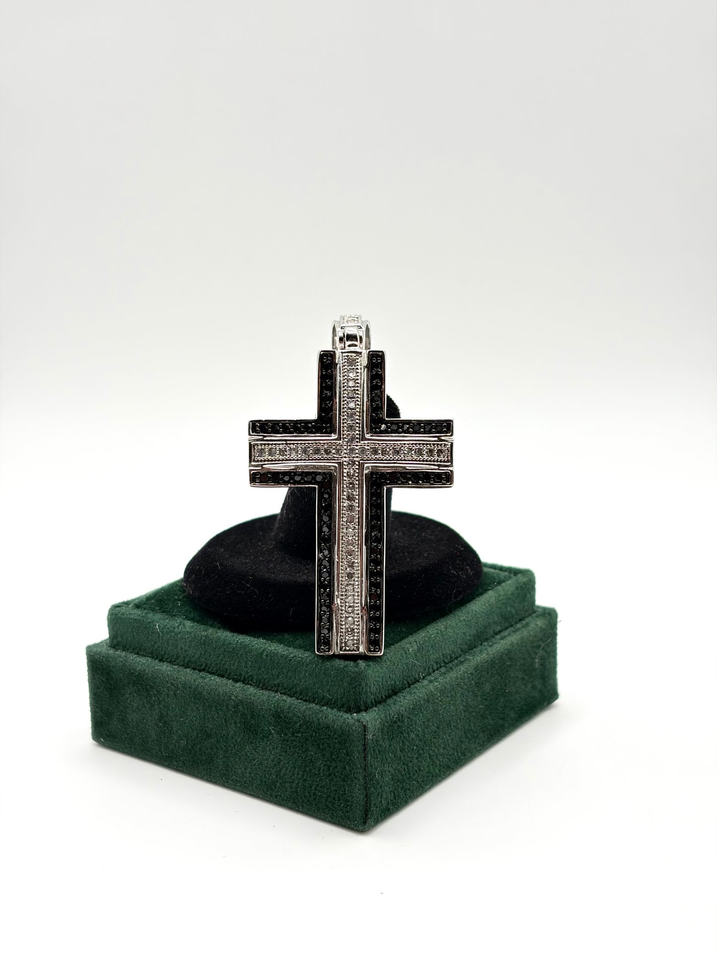 .925 Sterling Silver black diamond CZ Cross Pendant