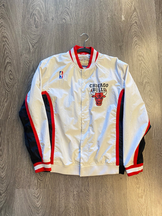 Chicago Bulls Mitchell And Ness Jacket White Black Red Sz Medium