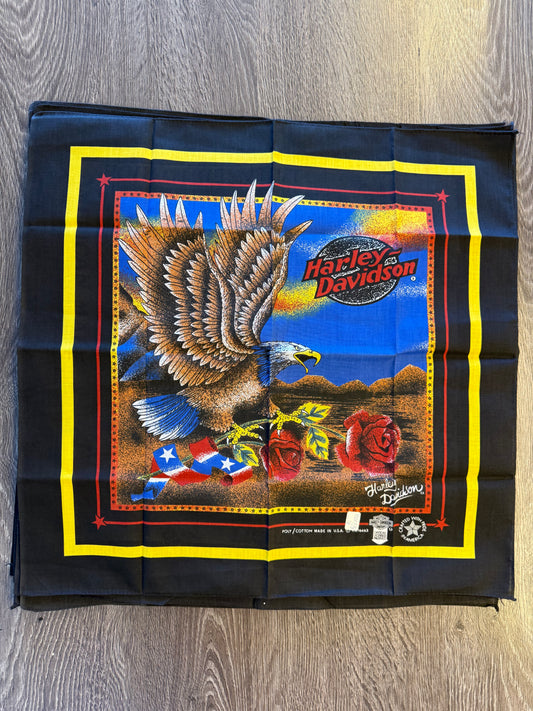 Vintage Harley-Davidson Eagle & Roses Made in USA Bandana NOS