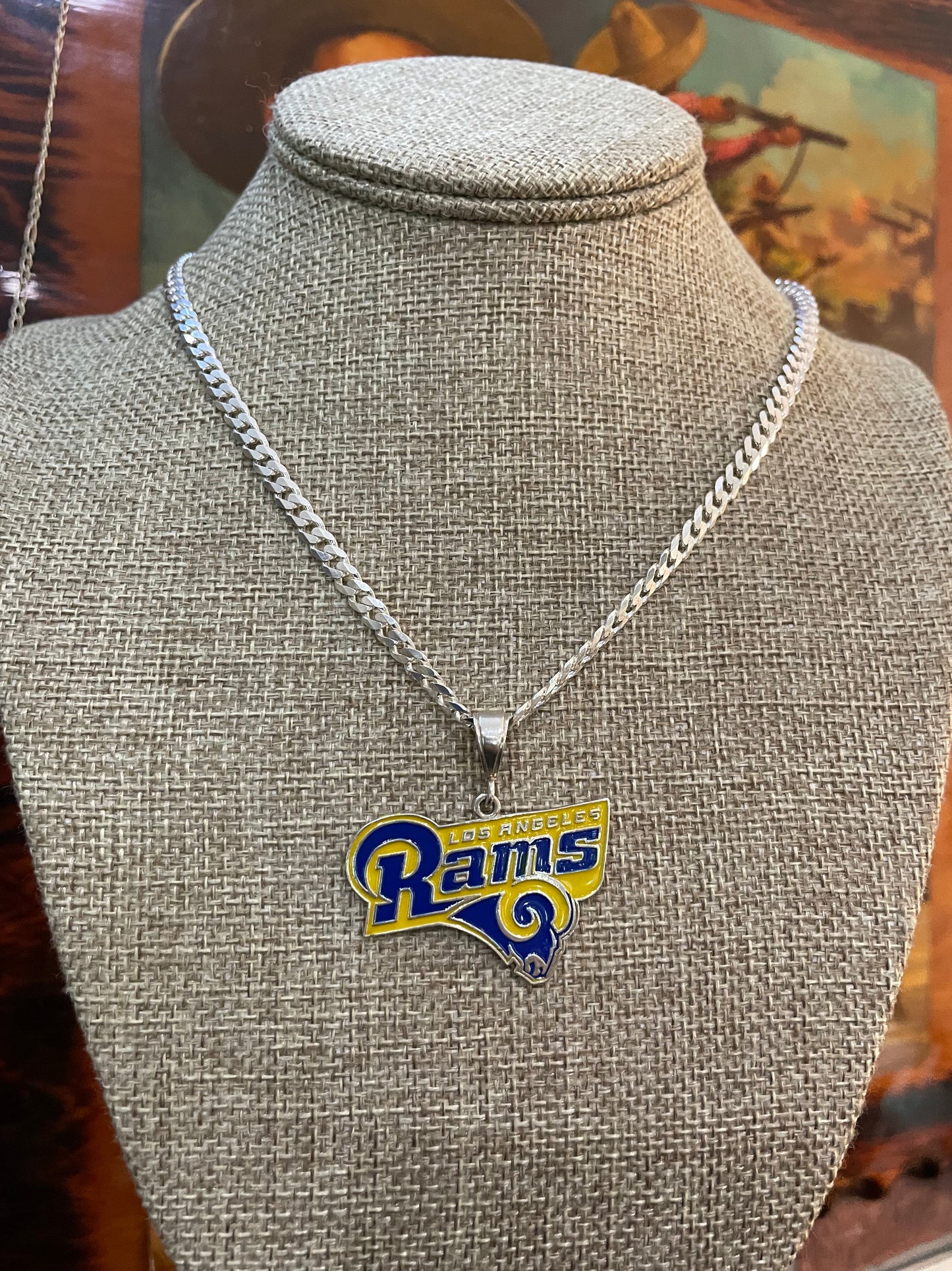 .925 sterling silver rams pendant and 22 inch chain