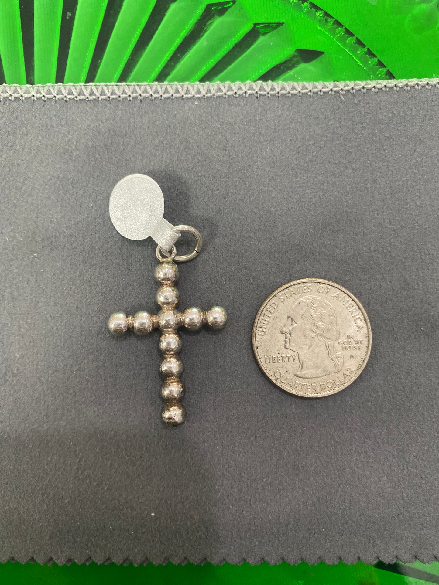 .925 Sterling Silver Beaded Cross Pendant