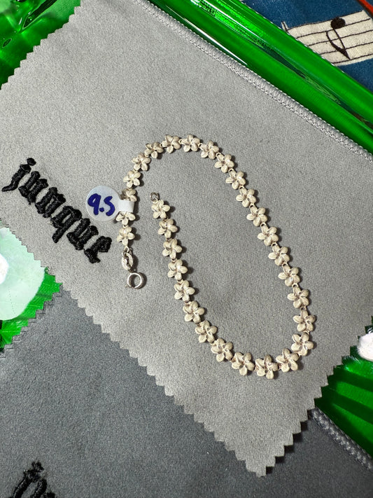 .925 Sterling Silver flower bracelet anklet 9.5”